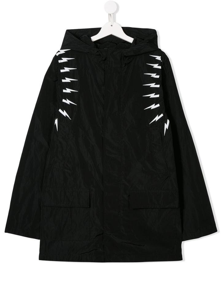 Neil Barrett Kids Teen Lightning Rain Jacket - Black