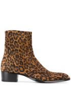 Saint Laurent Wyatt Leopard Print 40mm Boots - Brown