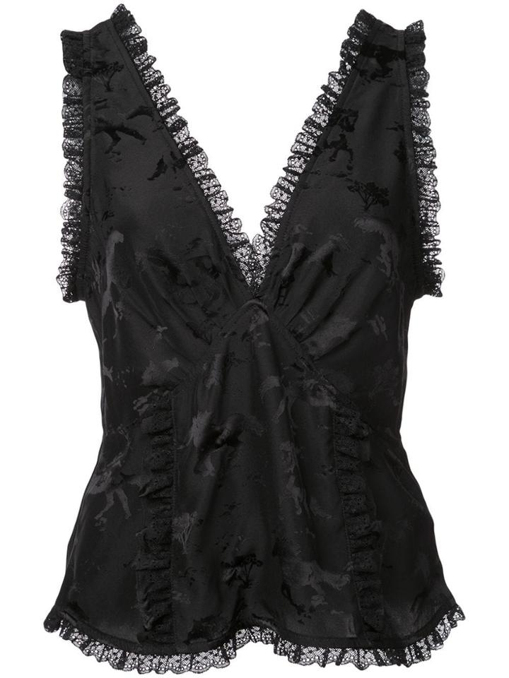 Ganni Lace Trim Jacquard Top - Black