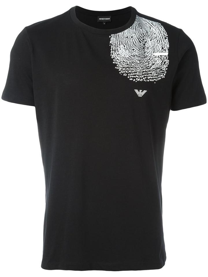 Emporio Armani Fingerprint Print T-shirt, Men's, Size: Large, Black, Cotton