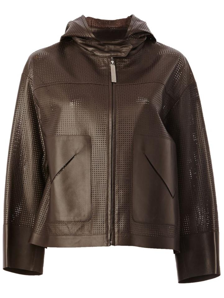 Maison Ullens Perforated Hooded Jacket, Women's, Size: 40, Brown, Lamb Skin