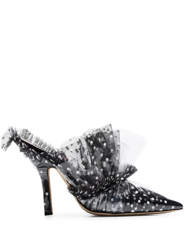 Midnight 00 Black 105 Tulle Detail Pvc-wrapped Leather Mules