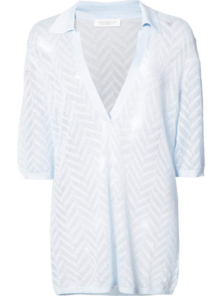 Gabriela Hearst Zigzag Pattern Jumper, Size: Xs, Blue, Silk