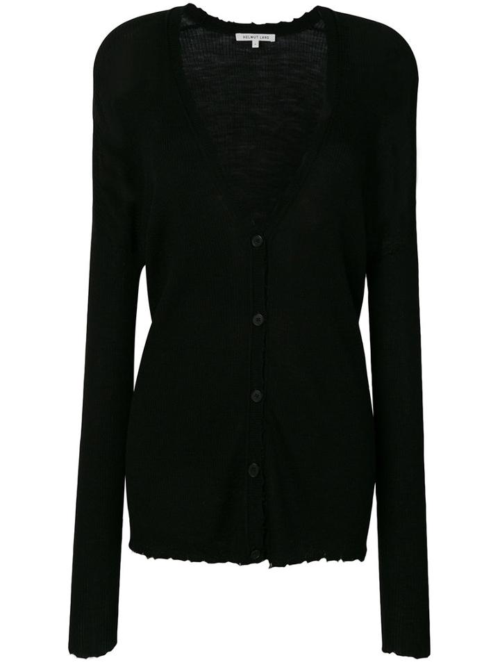 Helmut Lang - Frayed V-neck Cardigan - Women - Wool - L, Black, Wool