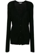 Helmut Lang - Frayed V-neck Cardigan - Women - Wool - L, Black, Wool