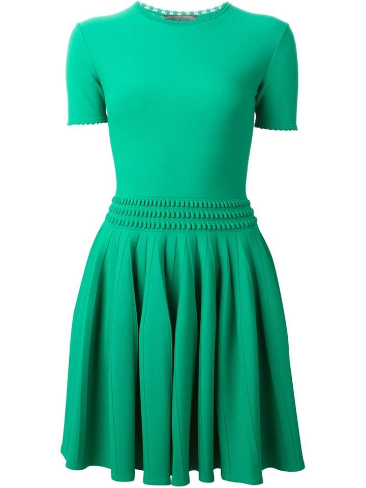 Alexander Mcqueen Pleated Mini Dress, Women's, Size: Large, Green, Polyester/viscose