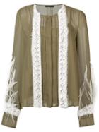 Sally Lapointe - Pin-tuck Embroidered Blouse - Women - Silk/polyamide/viscose/ostrich Feather - 0, Women's, Green, Silk/polyamide/viscose/ostrich Feather