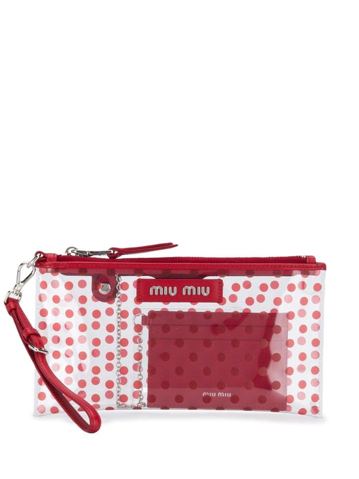 Miu Miu Dotted Transparent Clutch - Red