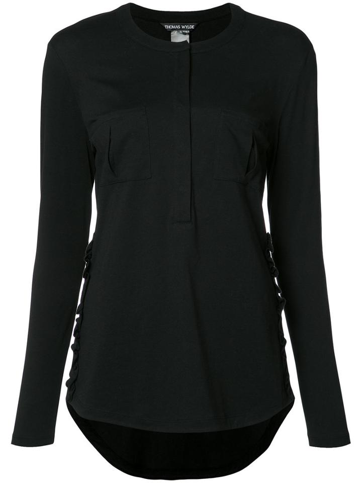 Thomas Wylde Dawn Ruffled Trim Shirt, Women's, Size: Small, Black, Cotton