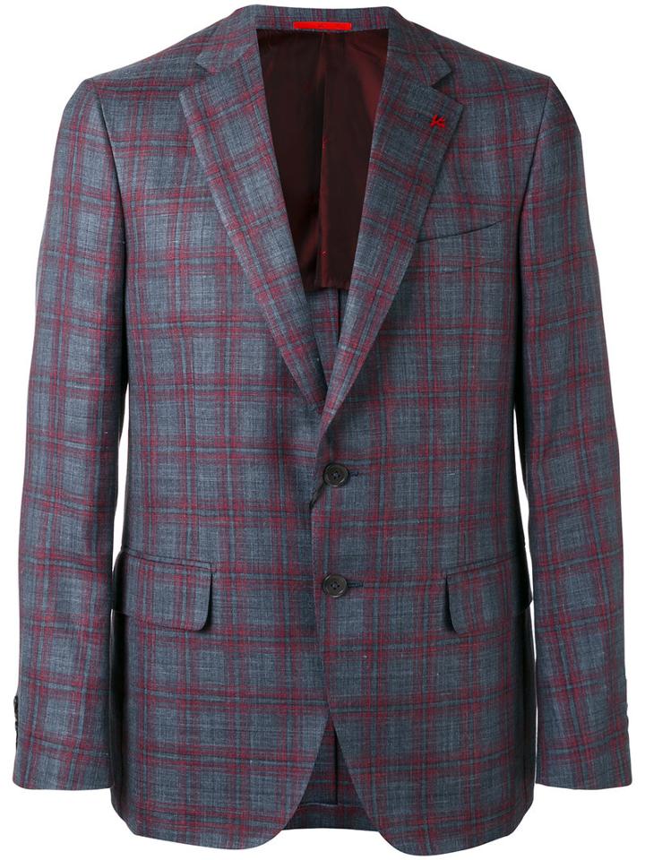 Isaia - Checked Two Button Blazer - Men - Silk/linen/flax/wool - 54, Grey, Silk/linen/flax/wool