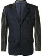 Yohji Yamamoto Contrast Sleeve Blazer, Men's, Size: 4, Blue, Leather/wool