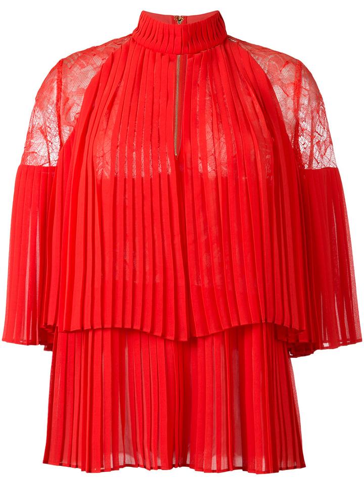 Elie Saab Lace Panel Pleated Top, Women's, Size: 38, Red, Nylon/polyester/polyamide
