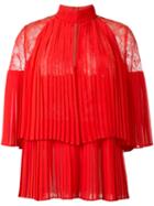 Elie Saab Lace Panel Pleated Top, Women's, Size: 38, Red, Nylon/polyester/polyamide