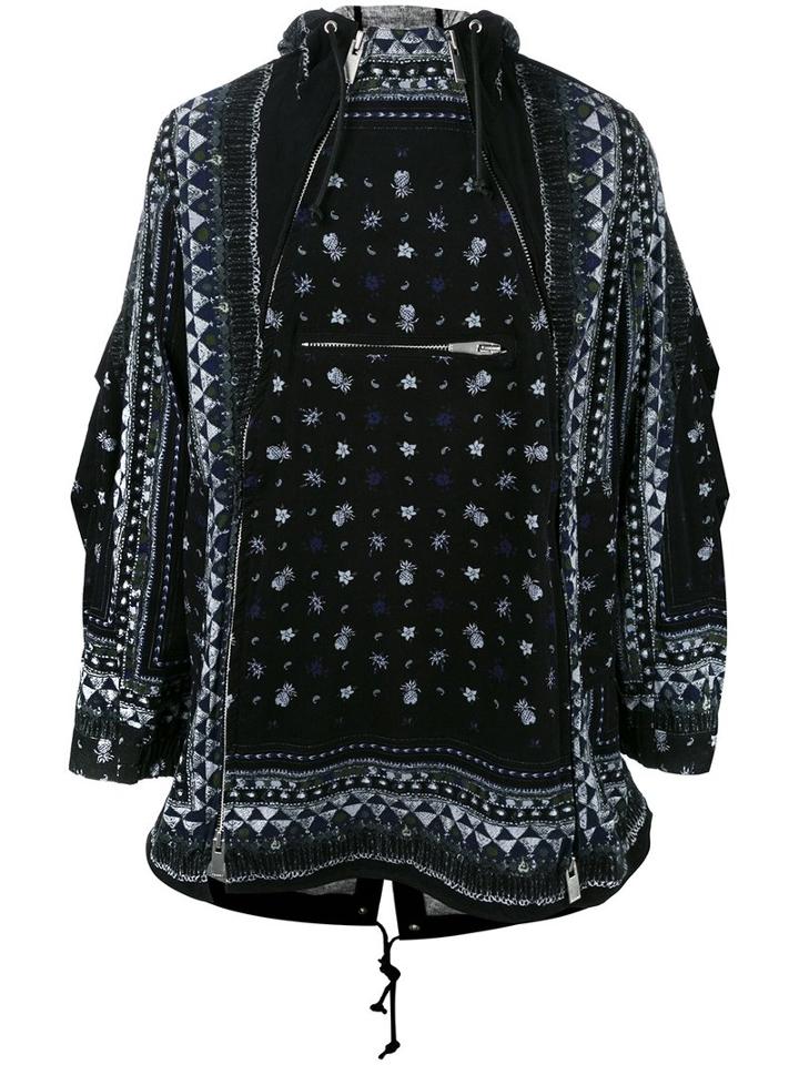 Sacai Aloha Scarf Printed Jacket, Men's, Size: 4, Black, Cotton/polyester