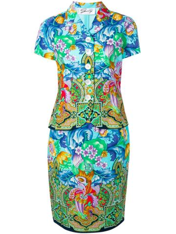 House Of Liza Vintage 1980's Floral Print Skirt Suit - Blue