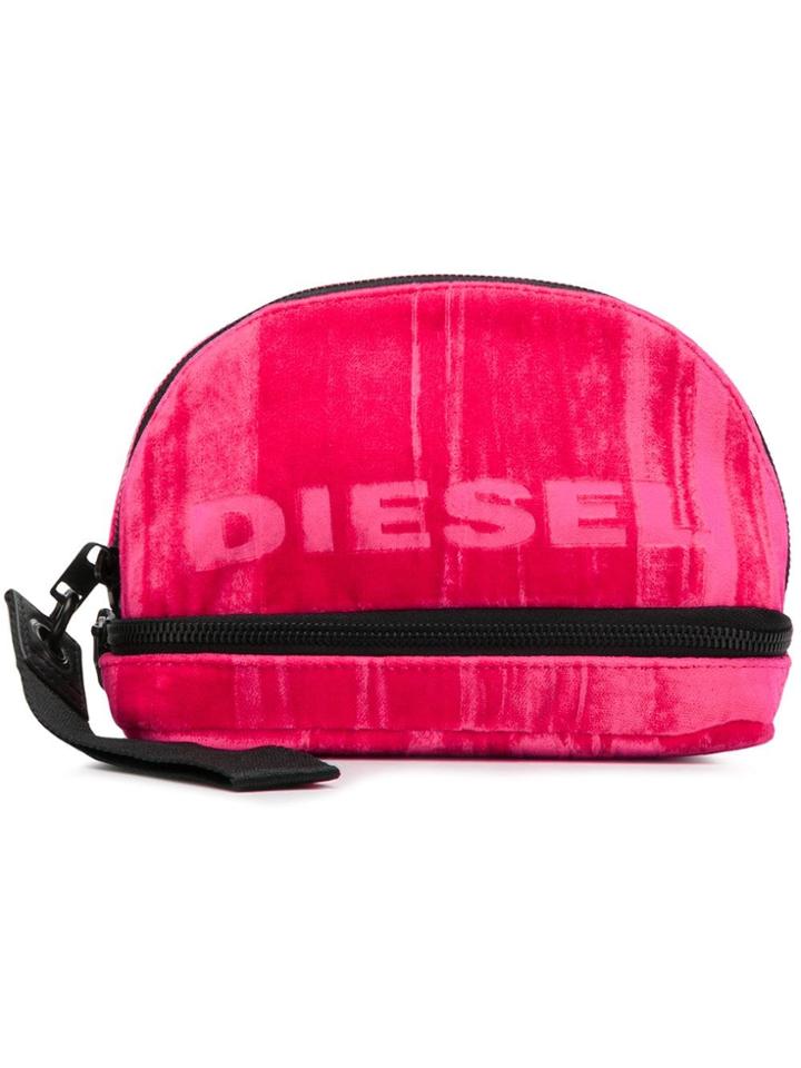 Diesel Logo Print Make-up Bag - Pink