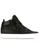 Giuseppe Zanotti Design London Textured Mid-top Sneakers, Women's, Size: 38.5, Black, Leather/rubber