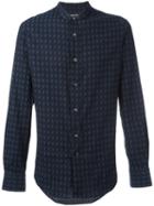 Emporio Armani Band Collar Shirt, Men's, Size: 42, Blue, Cotton/spandex/elastane