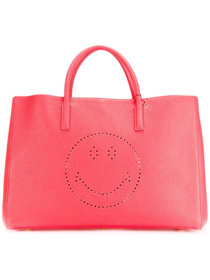 Anya Hindmarch Smiley 'ebury' Tote, Women's, Pink/purple, Calf Leather