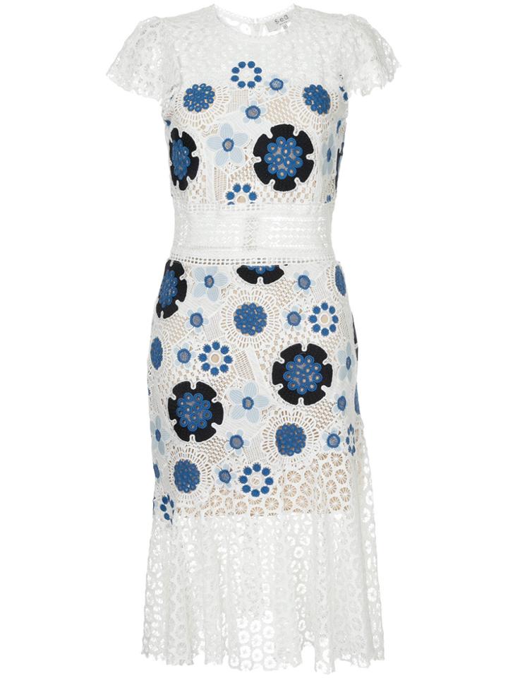 Sea Floral Crochet Fit And Flare Dress - White