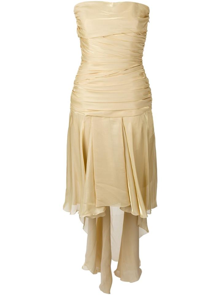 Jean Louis Scherrer Vintage Draped Strapless Train Dress - Metallic