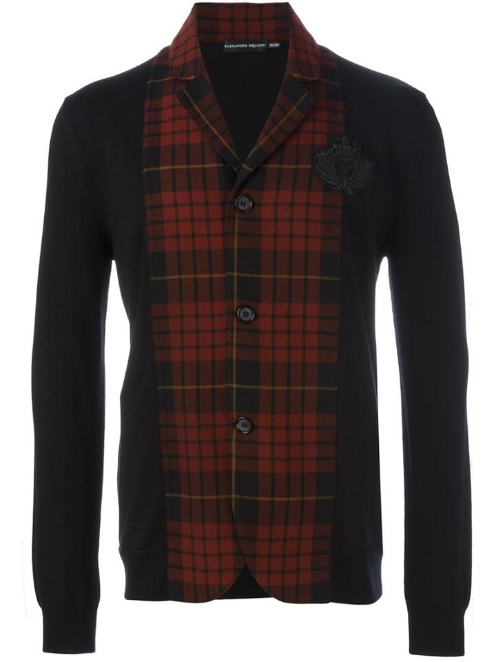 Alexander Mcqueen Tartan Panel Knit Blazer, Men's, Size: Xs, Black, Wool