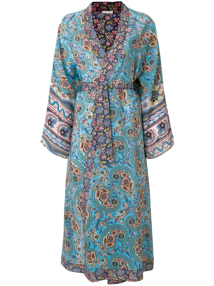 Anjuna Floral Print Kimono Coat - Blue