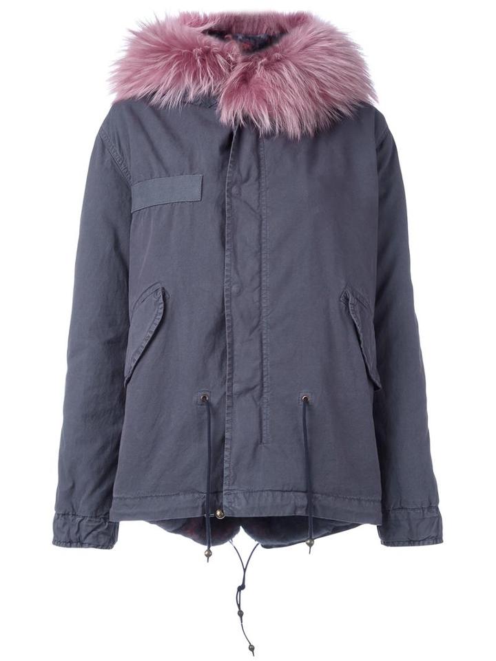 Mr & Mrs Italy Mini Parka, Women's, Size: Xs, Blue, Cotton/rabbit Fur/lamb Skin/racoon Fur