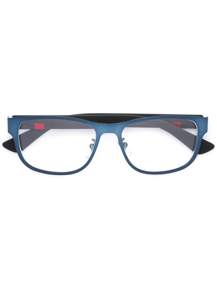 Gucci Eyewear - Stripe Detail Square Glasses - Men - Metal (other)/rubber - 55, Blue, Metal (other)/rubber