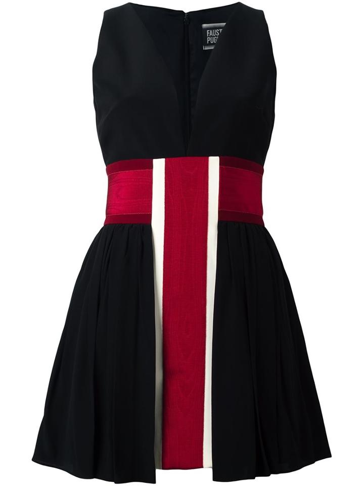 Fausto Puglisi Striped V Neck Dress, Women's, Size: 42, Black, Silk/acetate/viscose