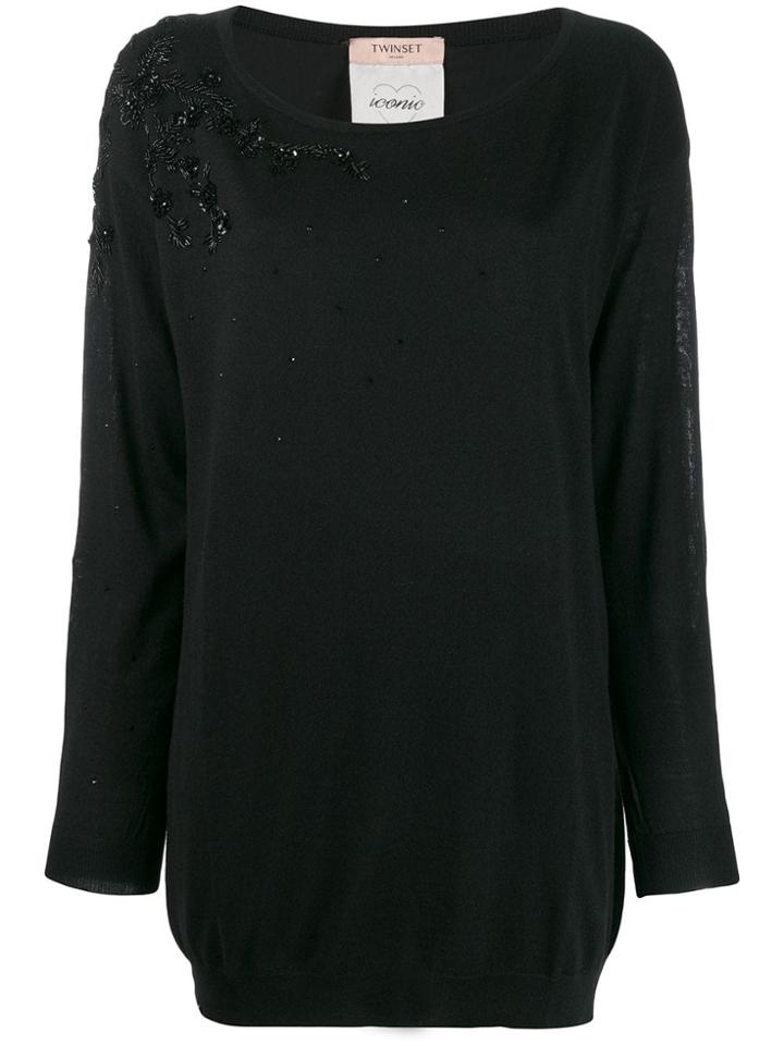 Twin-set Bead Embellished Jumper - Black