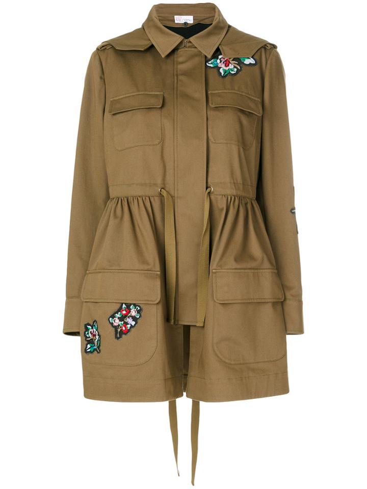 Red Valentino Flower Patch Parka Coat - Green