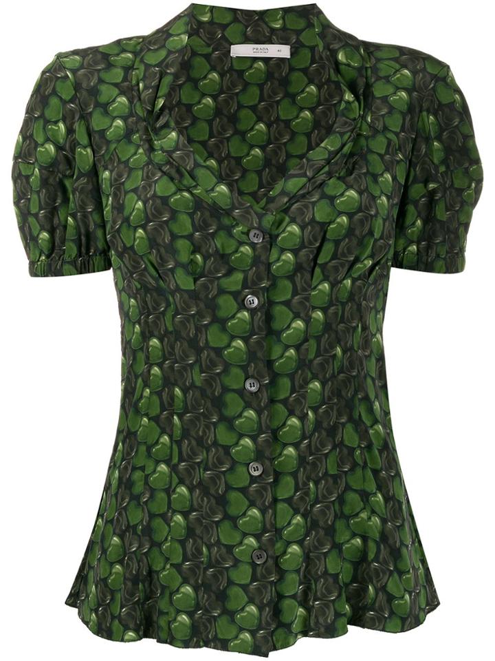 Prada Mini Hearts Print Shirt - Green