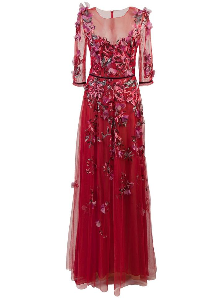 Marchesa Notte Embroidered Floral Tulle Gown