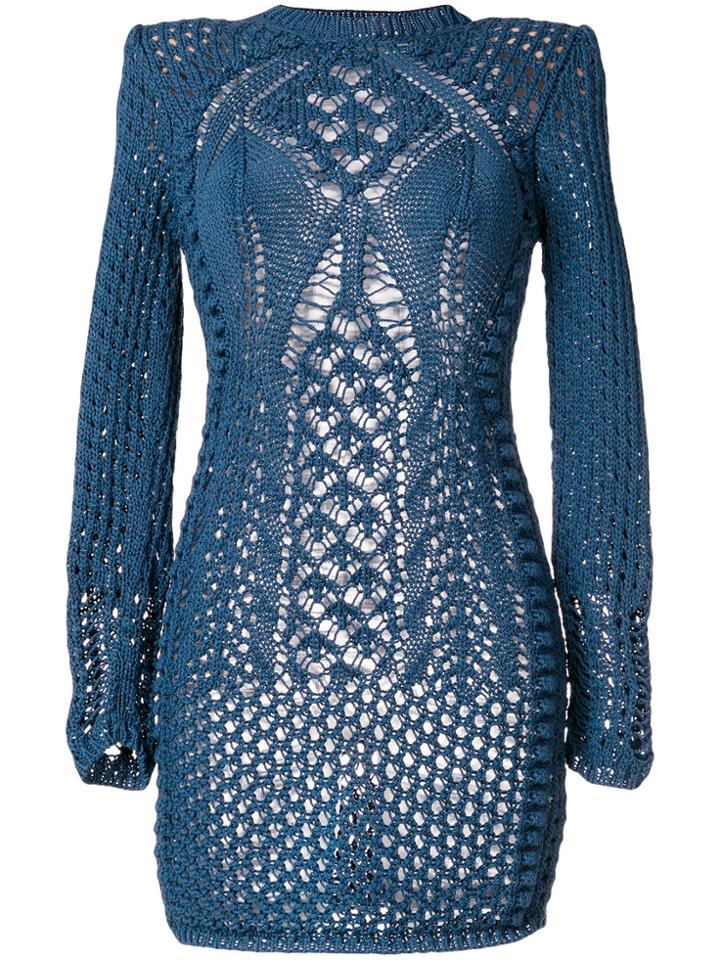 Balmain Open Knit Dress - Blue