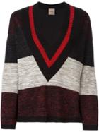 Nude V Neck Striped Jumper, Women's, Size: 38, Black, Acrylic/nylon/polyester/wool