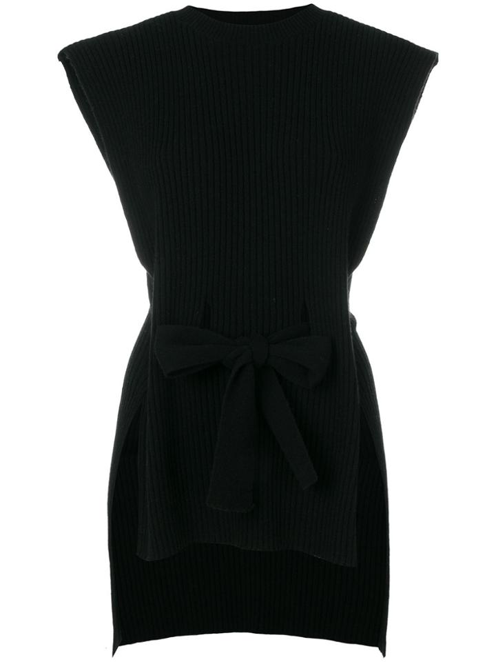 Cashmere In Love Ribbed Belted Sleeveless Top - Black