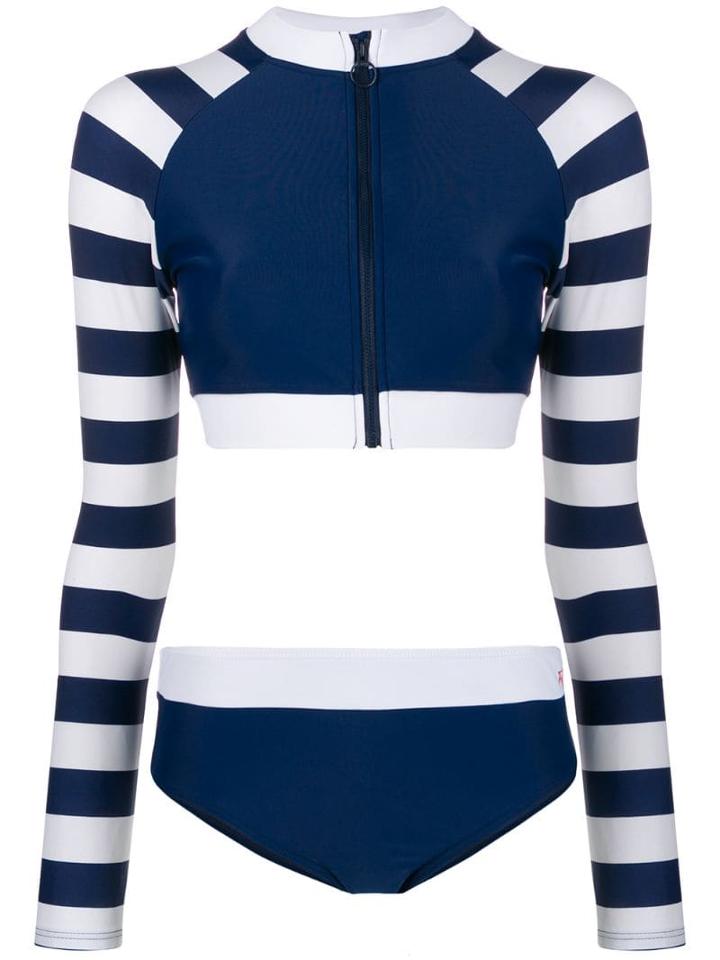 Perfect Moment Striped Rash Guard Bikini Set - White