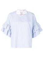 Vivetta - Frill Trim Hand Collar Shirt - Women - Cotton - 38, Blue, Cotton