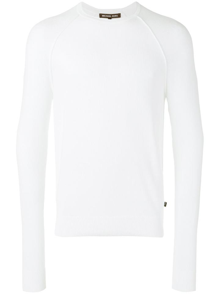 Michael Kors Ribbed Trim Sweatshirt, Men's, Size: Medium, White, Cotton