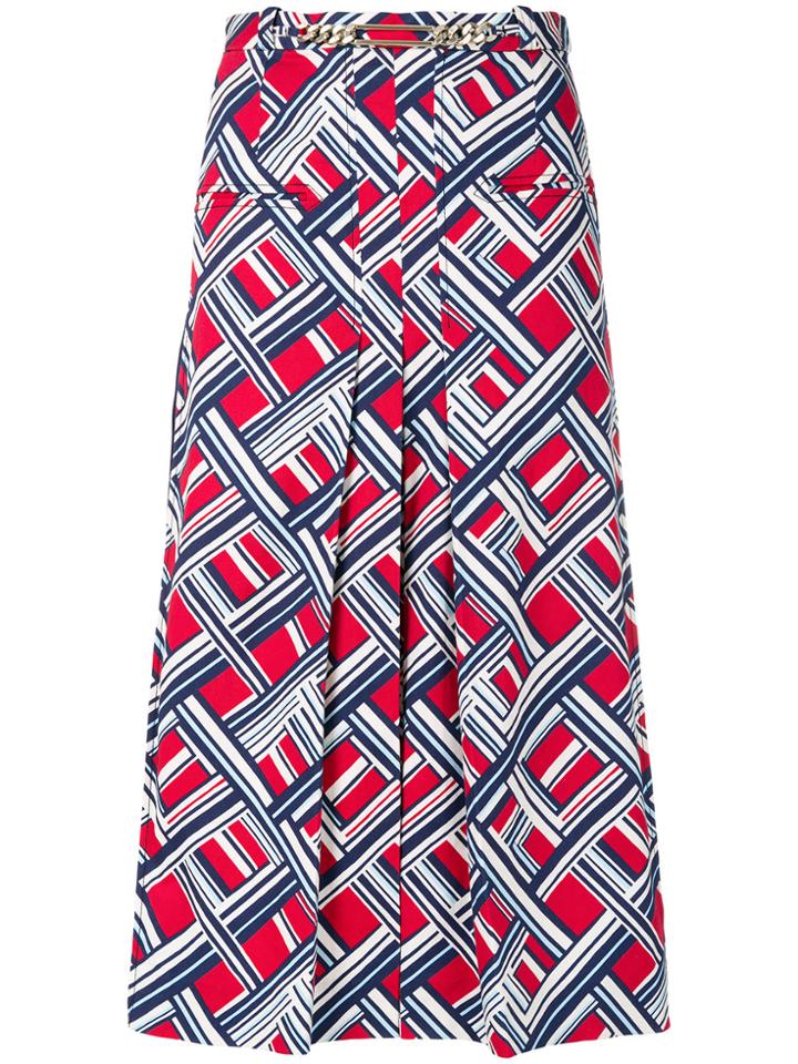 Carven Carreaux Print Pleated Midi Skirt - Blue