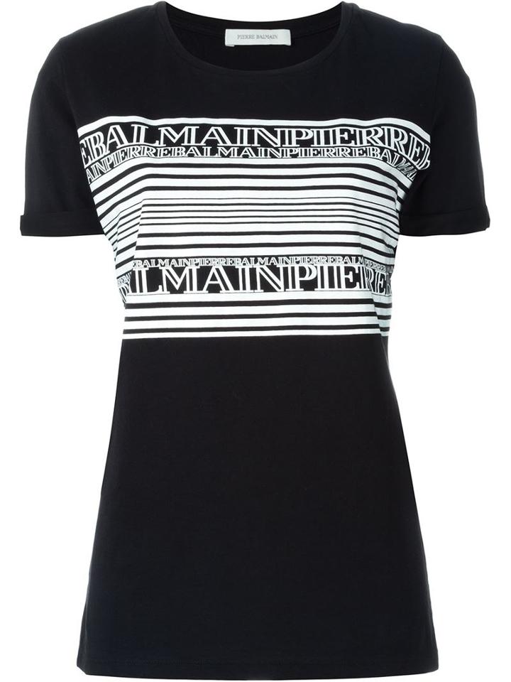 Pierre Balmain Striped Logo Print T-shirt, Women's, Size: 38, Black, Cotton