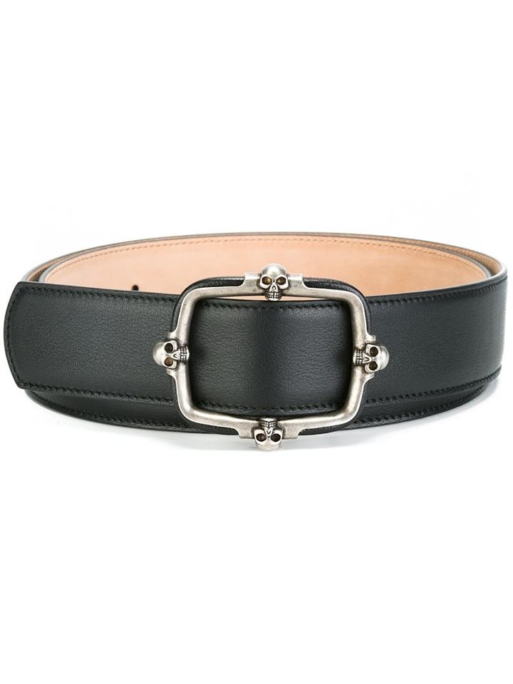 Alexander Mcqueen Skull Buckle Belt, Men's, Size: 105, Black, Leather/metal