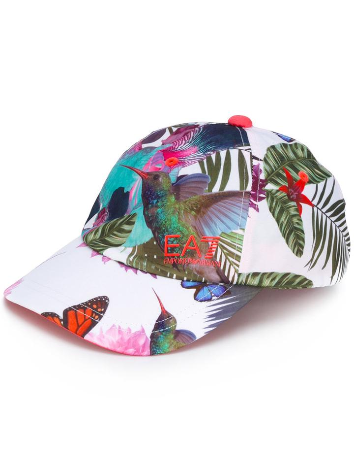 Ea7 Emporio Armani Tropical Print Cap, Women's, White, Polyester/cotton