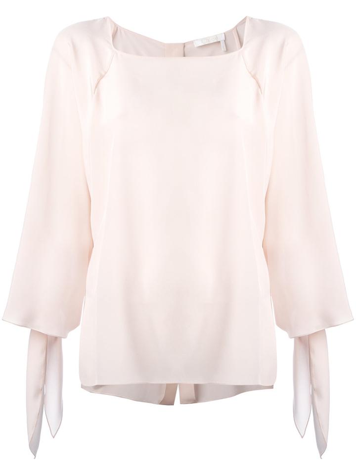 Chloé - Tie Cuff Blouse - Women - Silk - 40, Pink/purple, Silk