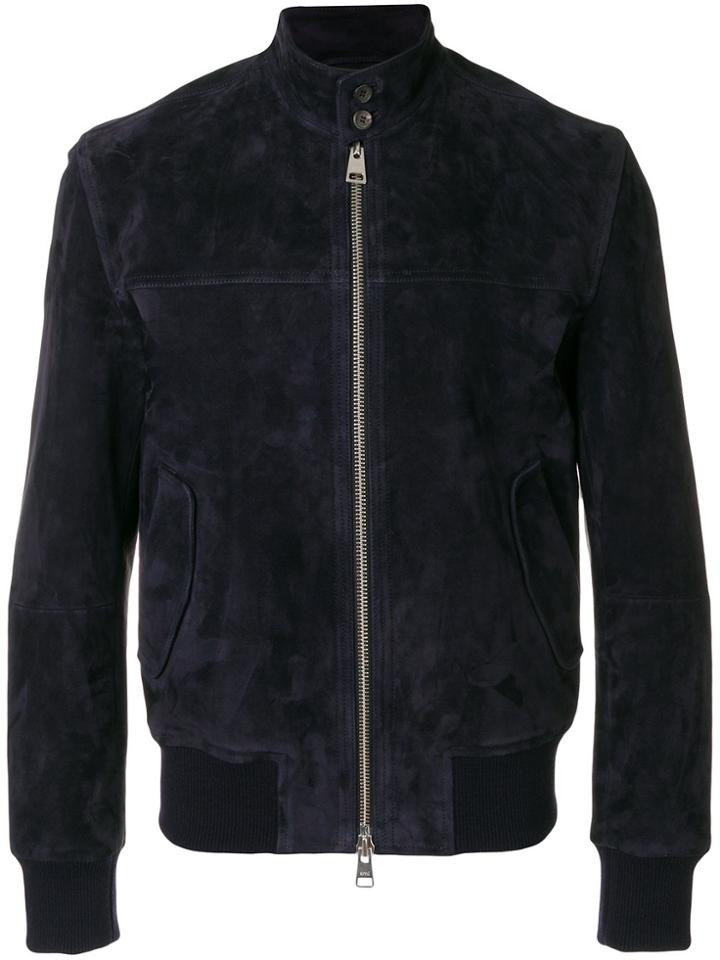 Ami Alexandre Mattiussi Suede Leather Zipped Jacket Harrington Collar