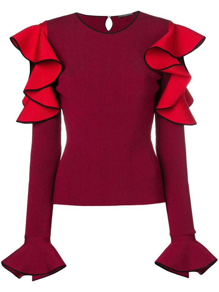 Alexander Mcqueen Contrast Ruffle Top - Red