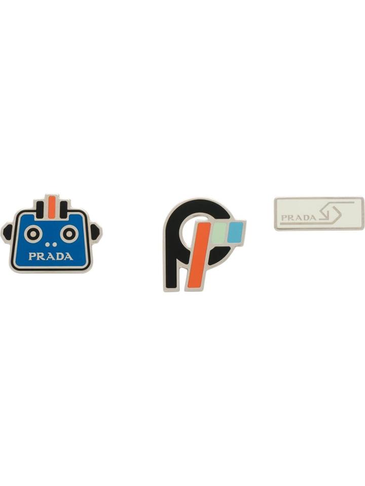 Prada Enamelled Logo Brooch Set - Blue