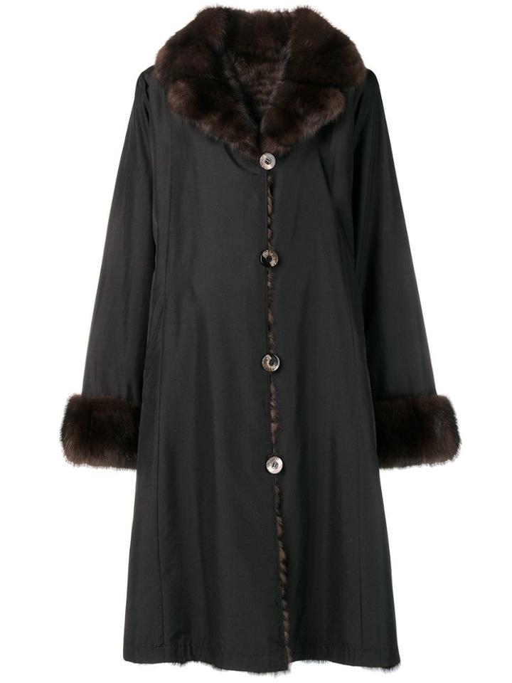 Liska Fur Collar Coat - Black