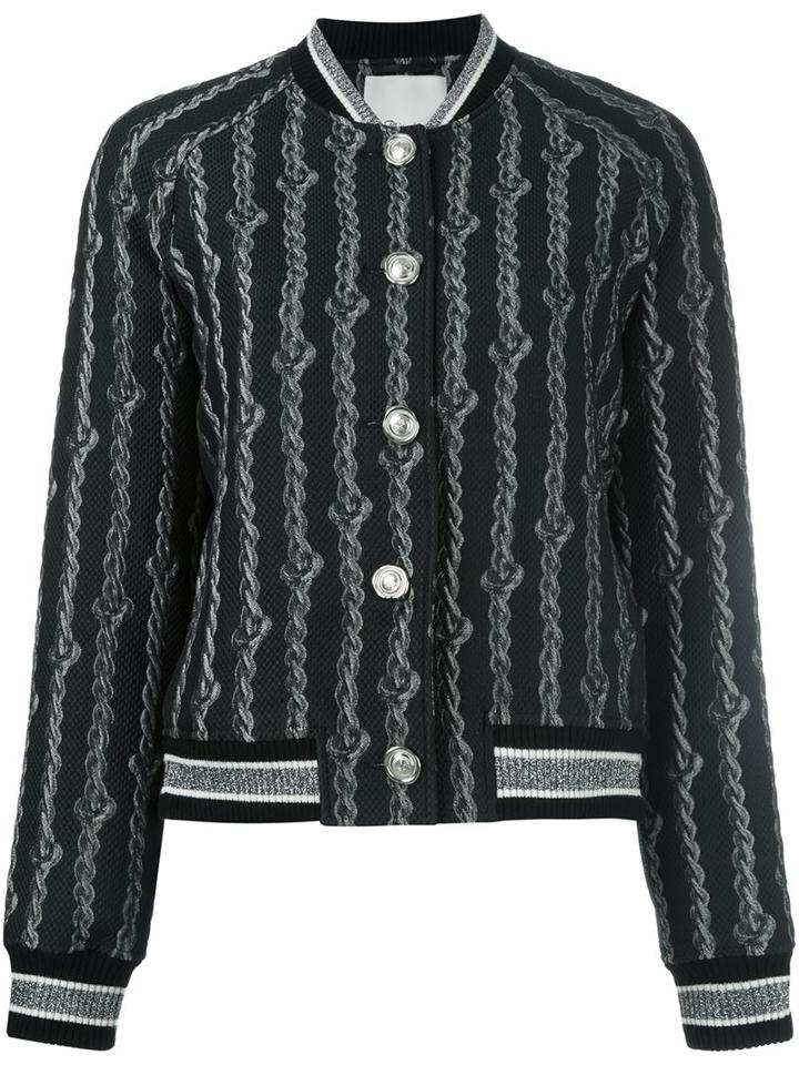3.1 Phillip Lim Brocade Varsity Bomber Jacket, Women's, Size: 4, Black, Viscose/cotton/polyester/other Fibers